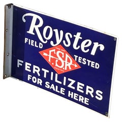 Vintage Royster Fertilizer Porcelain Two Sided Farm and Agricultural Farm Sign w/Flange