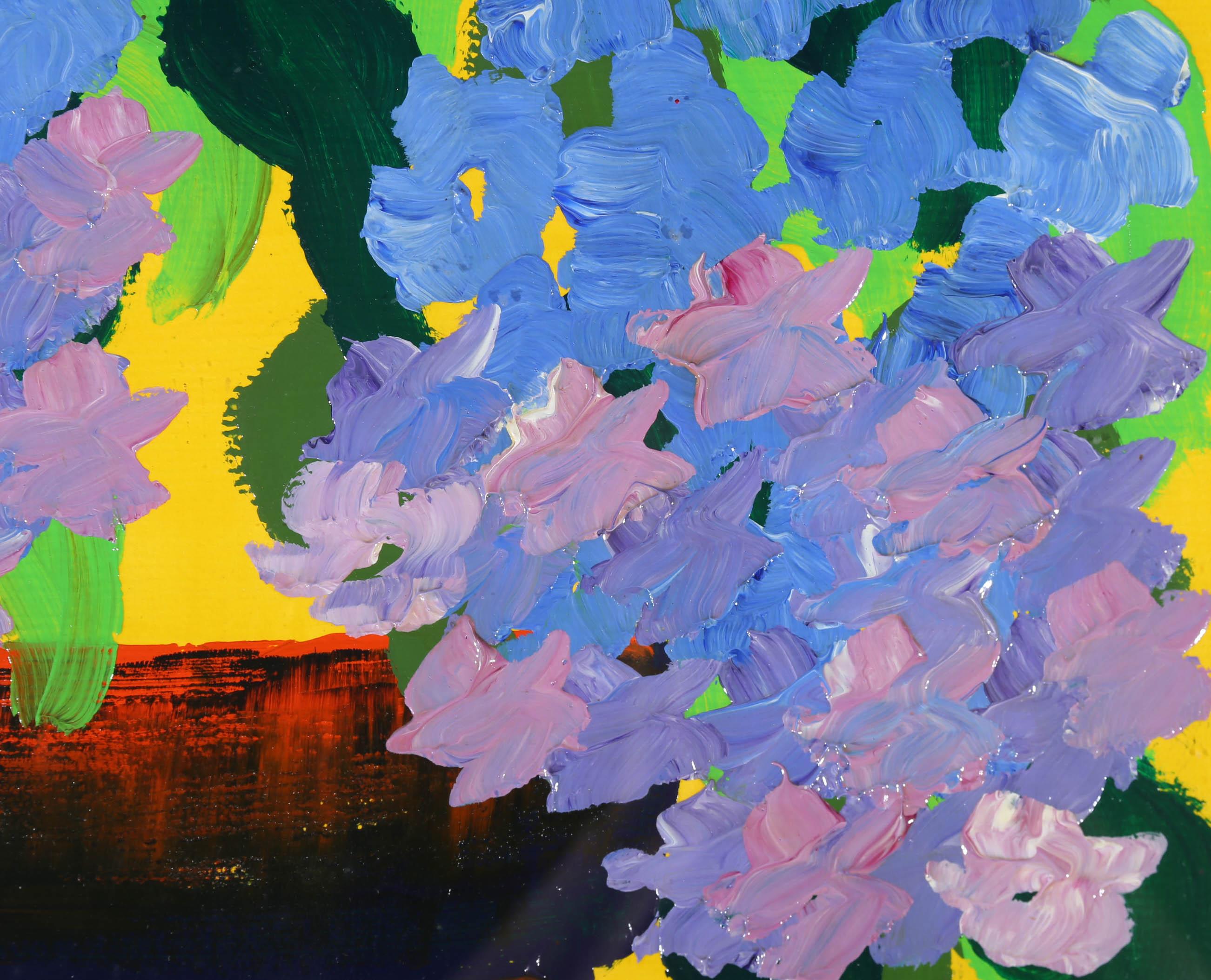 Royston Du Maurier-Lebek - 1991 Acrylic, Blue Hydrangeas 1
