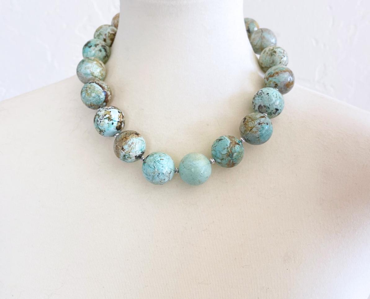 Round Cut Royston Nevada Turquoise 22mm Round Beaded Statement Necklace