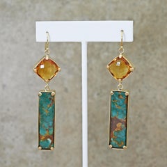 Orecchini pendenti Royston in turchese e citrino in oro 18 carati