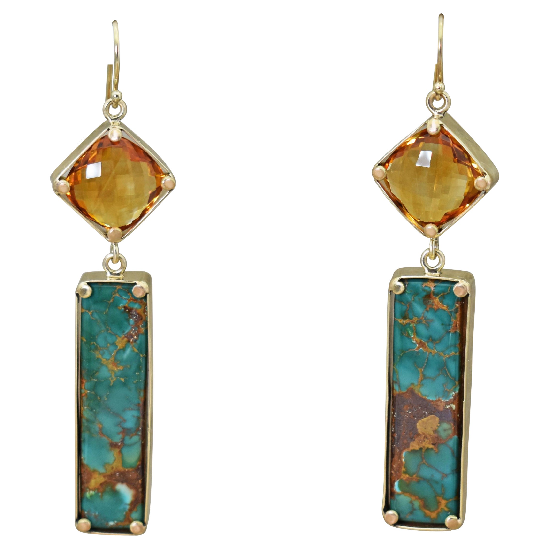 Royston Pendants d'oreilles en or 18 carats, turquoise et citrine