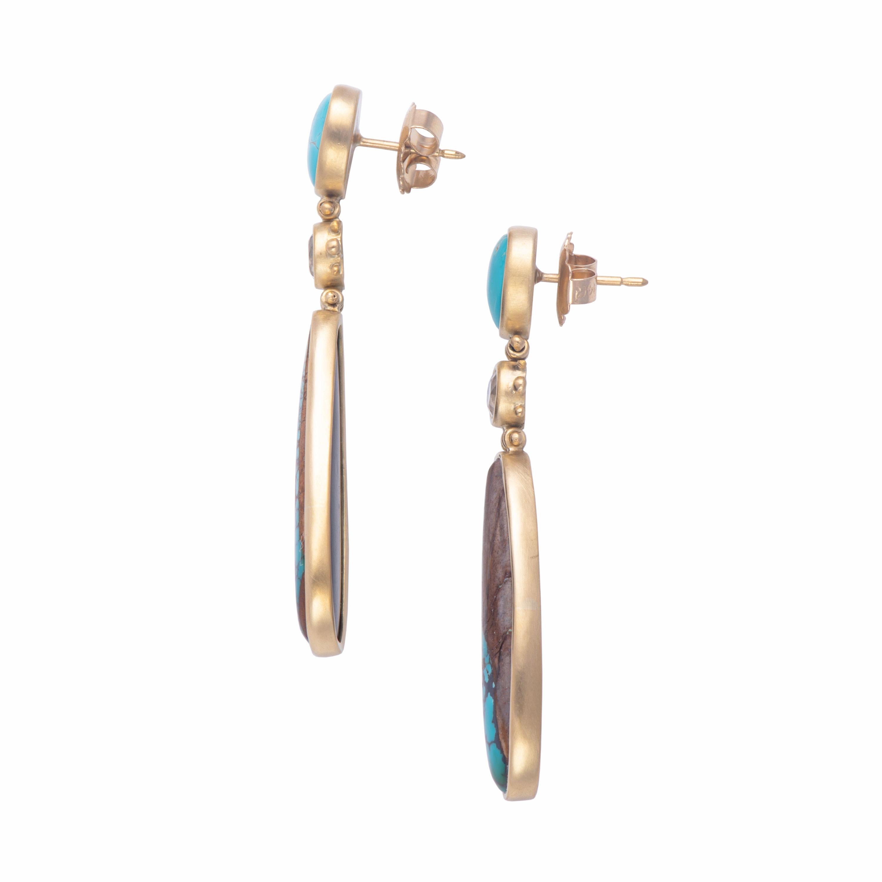 Contemporary Royston Turquoise and Moonstone Southwest Post Earrings For Sale