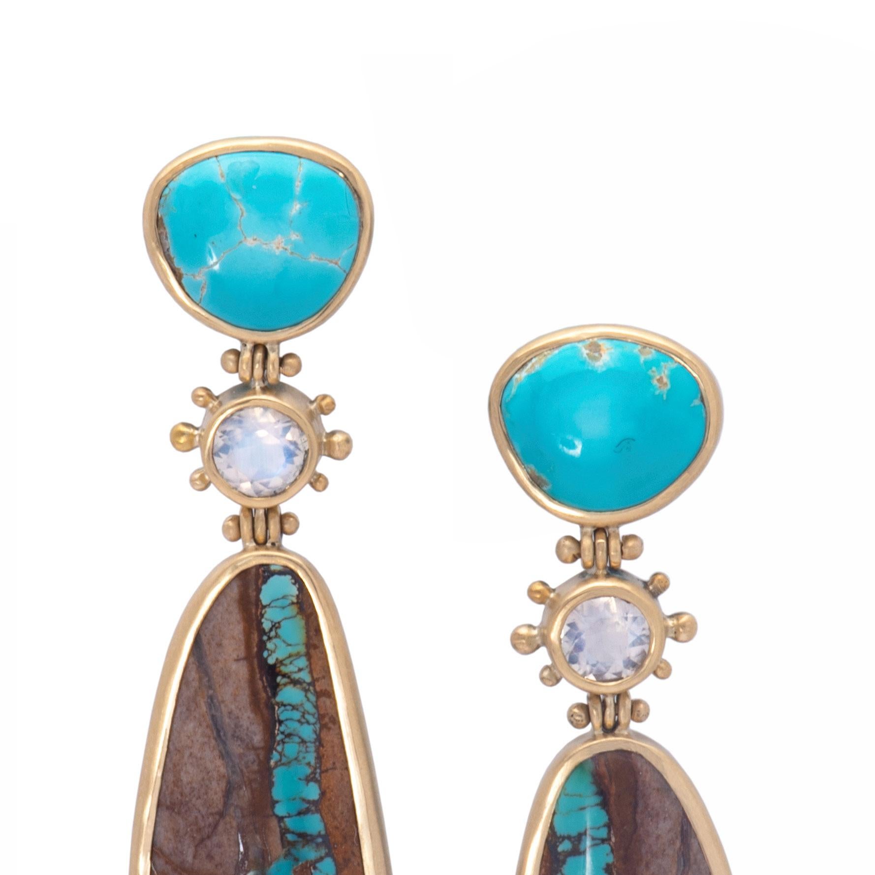 Women's or Men's Royston Turquoise and Moonstone Southwest Post Earrings For Sale