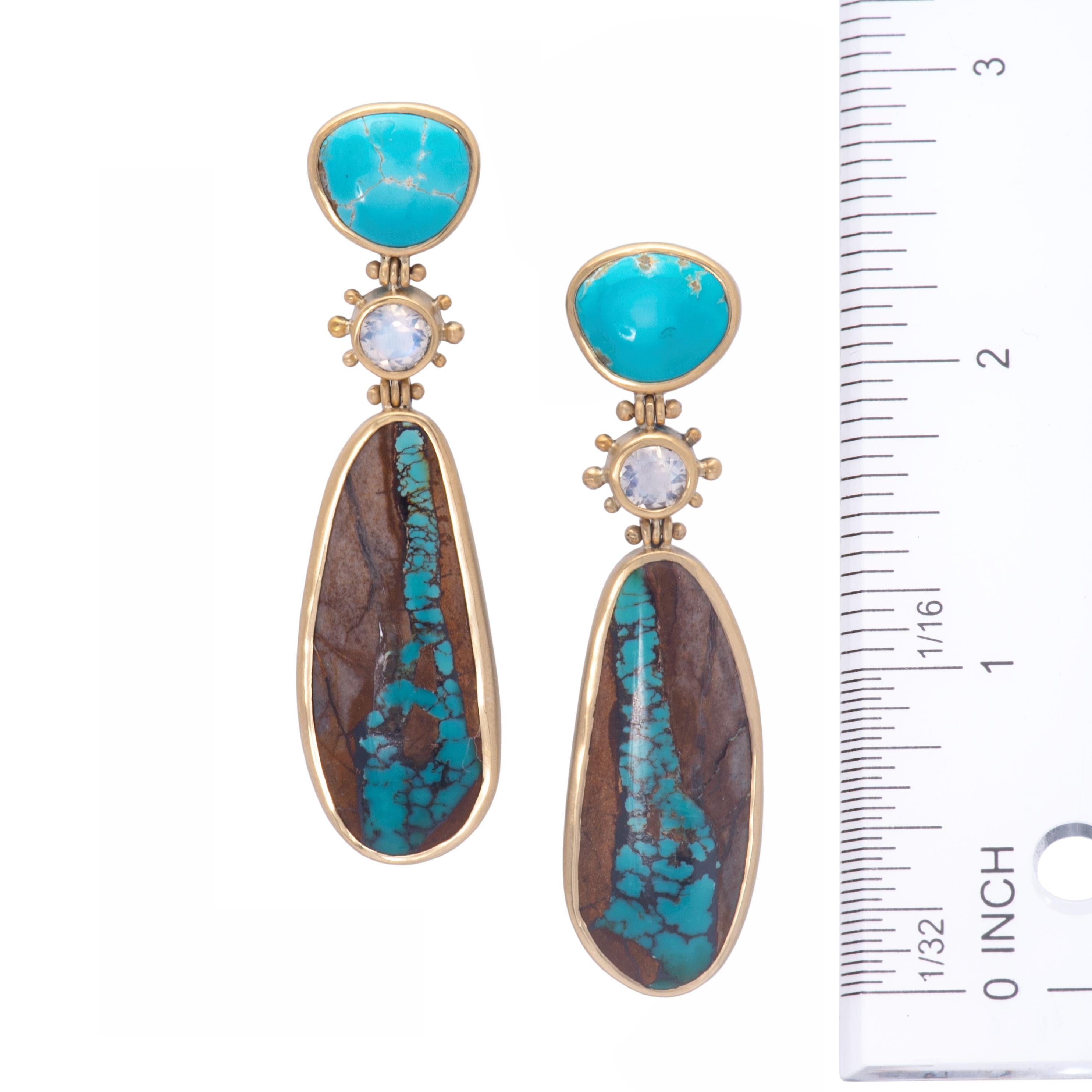 Royston Turquoise and Moonstone Southwest Post Earrings For Sale 1