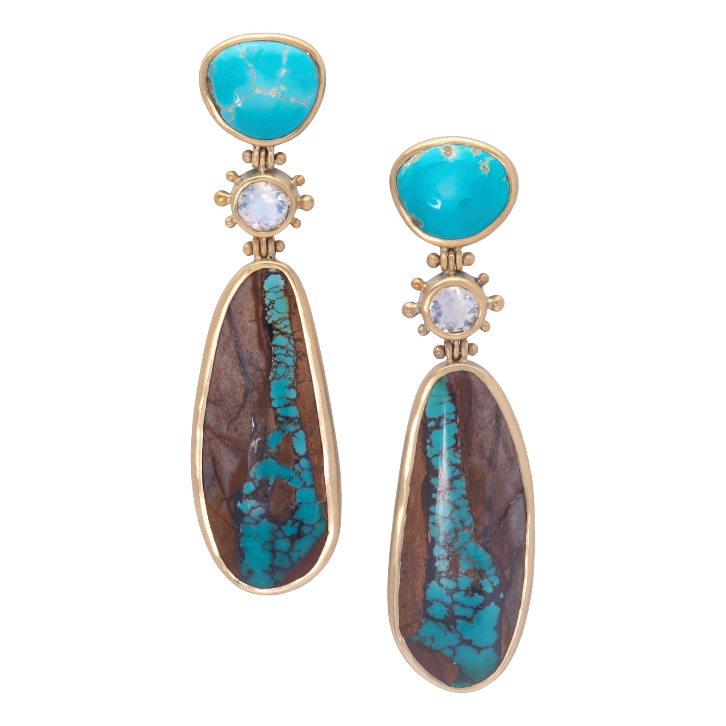 Royston Turquoise and Moonstone Southwest Post Earrings For Sale