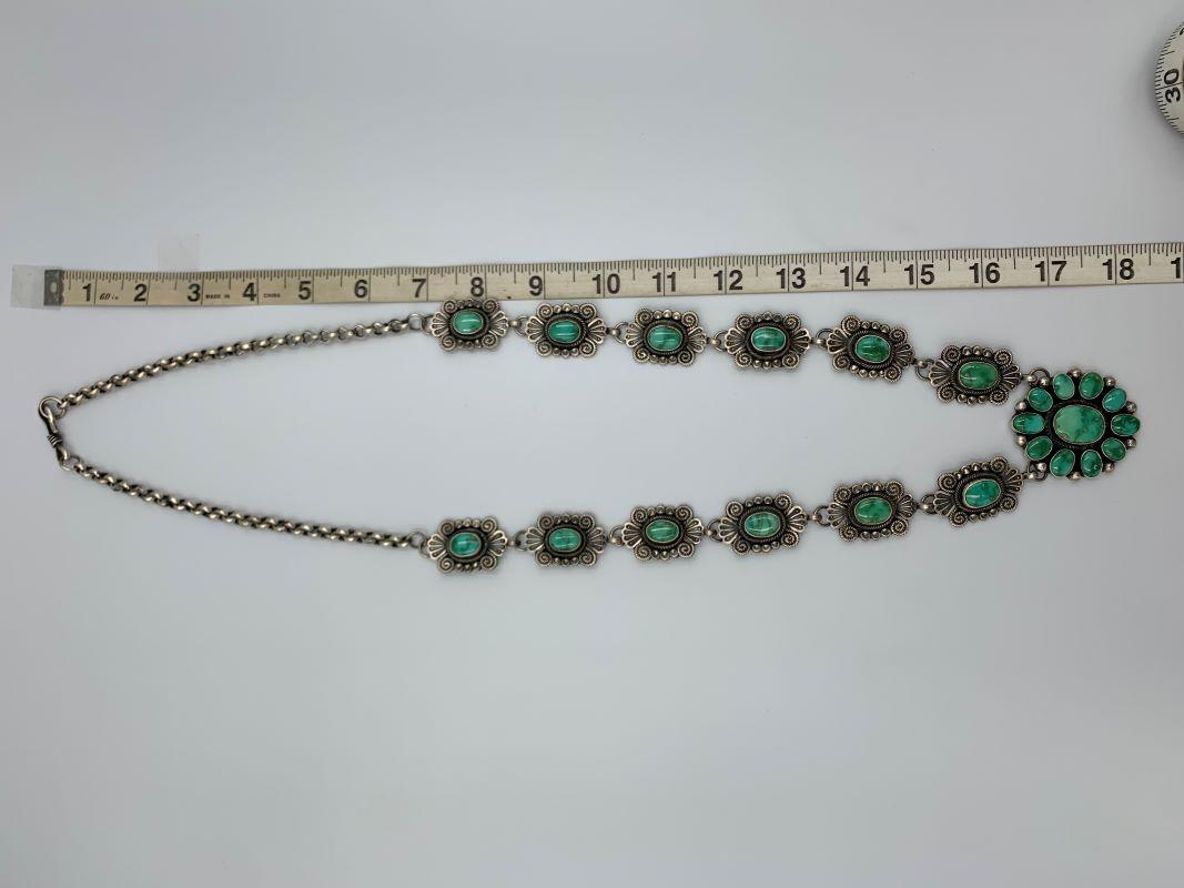Türkis-Halskette aus Sterlingsilber von Navajo-Silberschmied Leon Martinez im Angebot 7