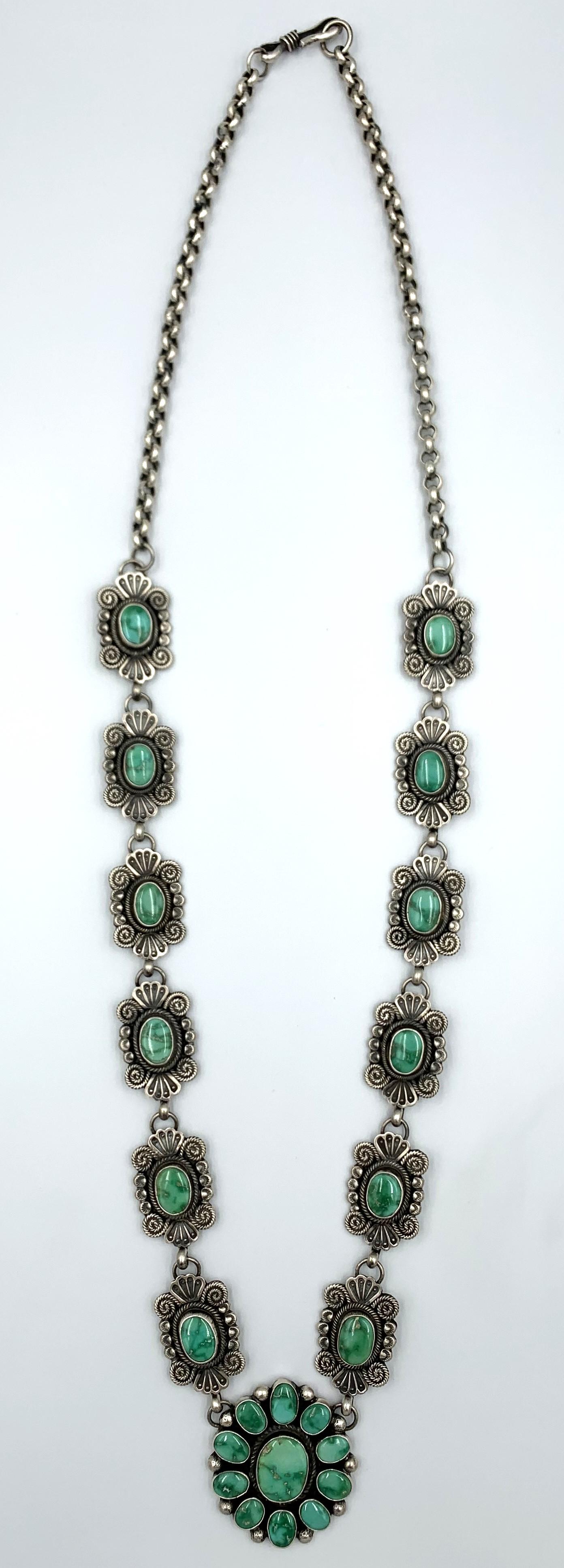 Türkis-Halskette aus Sterlingsilber von Navajo-Silberschmied Leon Martinez im Angebot 10