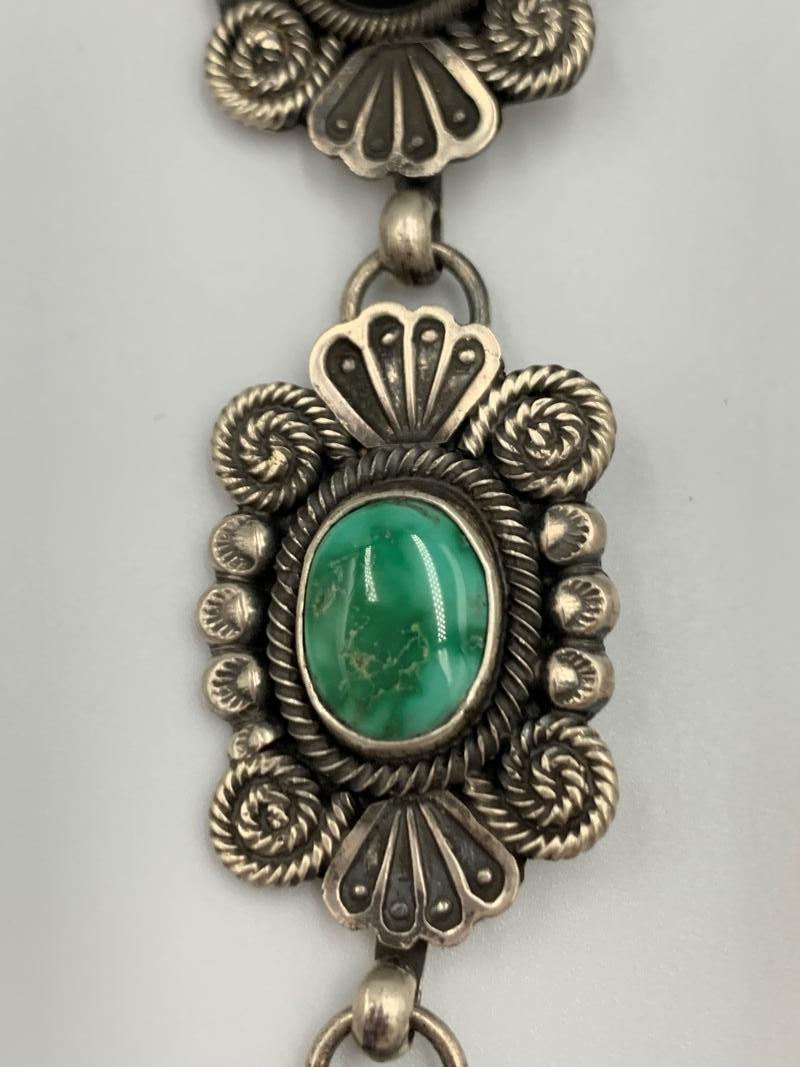 Royston Turquoise Sterling Silver Necklace by Navajo Silversmith Leon Martinez In New Condition For Sale In Scottsdale, AZ