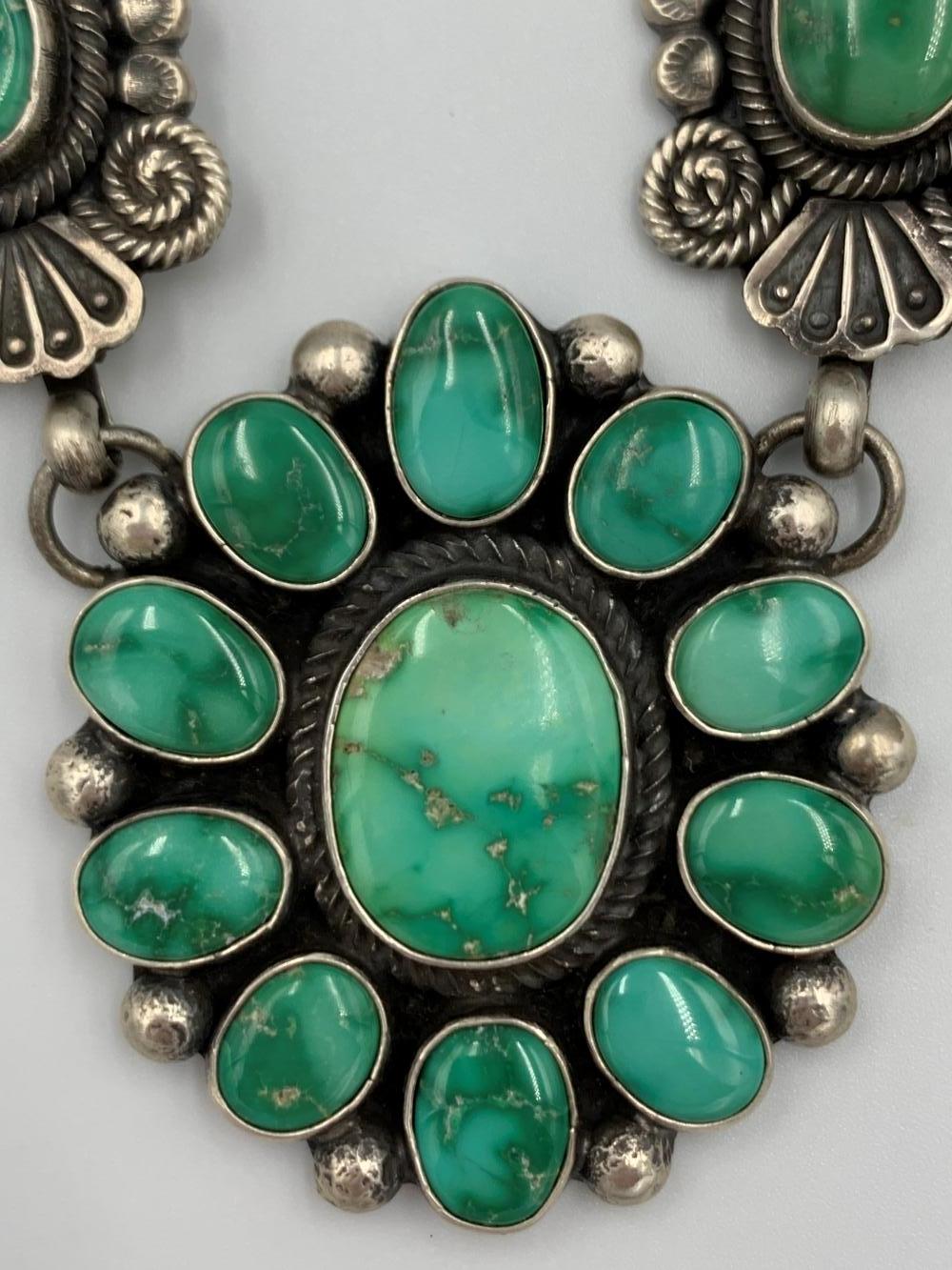 Royston Turquoise Sterling Silver Necklace by Navajo Silversmith Leon Martinez For Sale 2