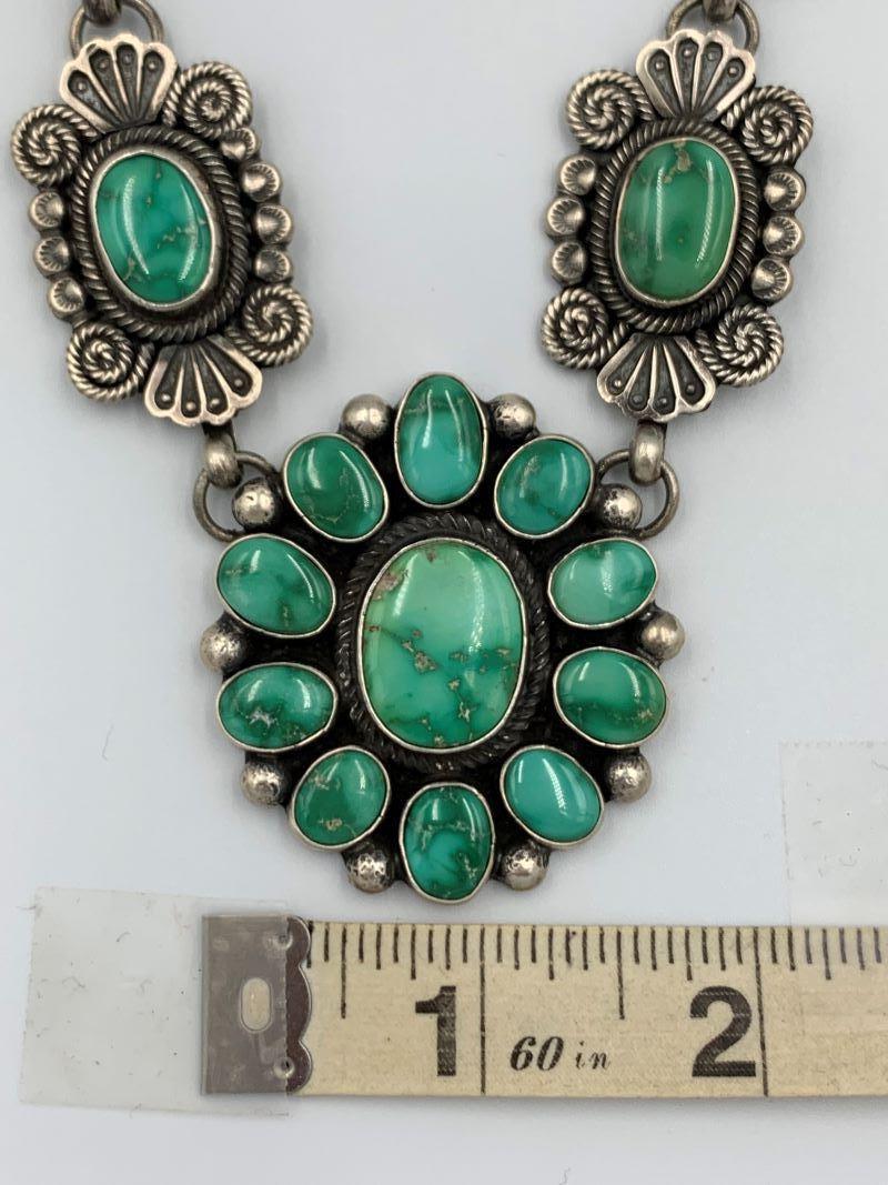 Türkis-Halskette aus Sterlingsilber von Navajo-Silberschmied Leon Martinez im Angebot 4