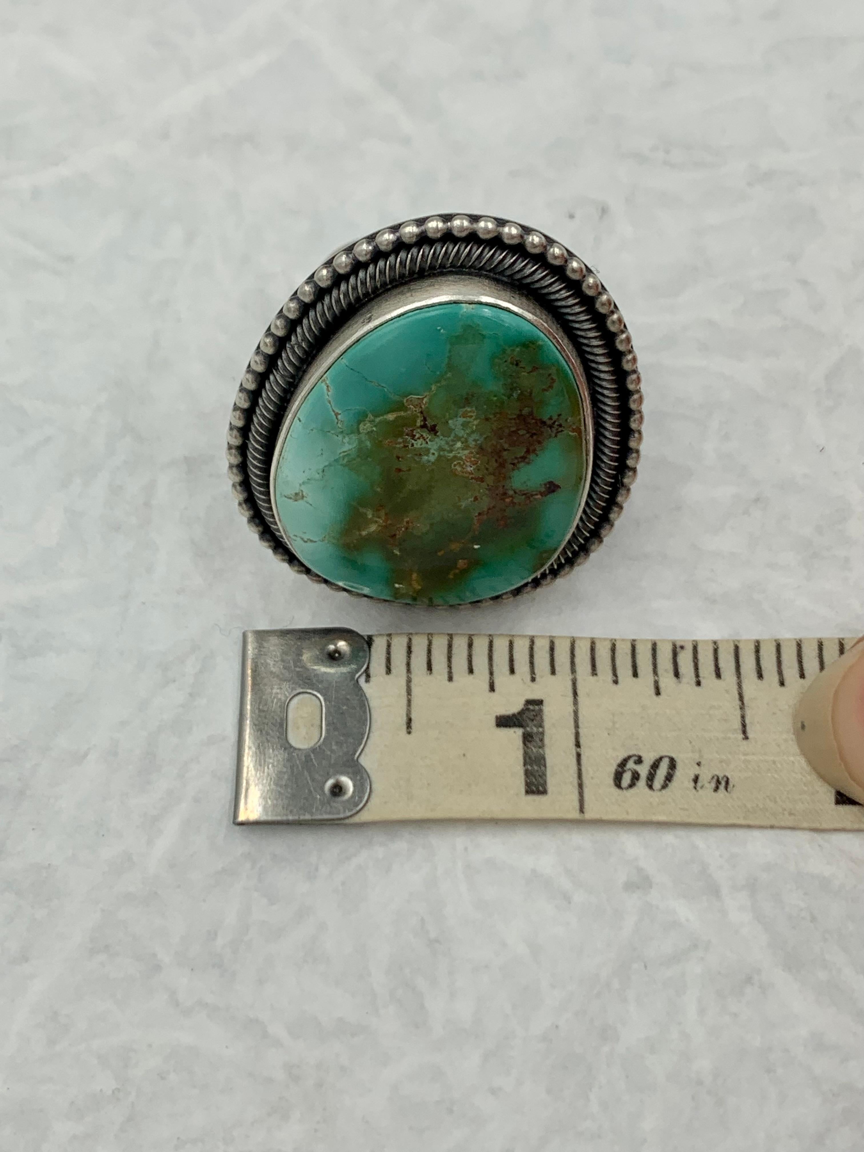 Royston turquoise sterling silver ring made by Navajo silversmith Ernest Begay For Sale 4