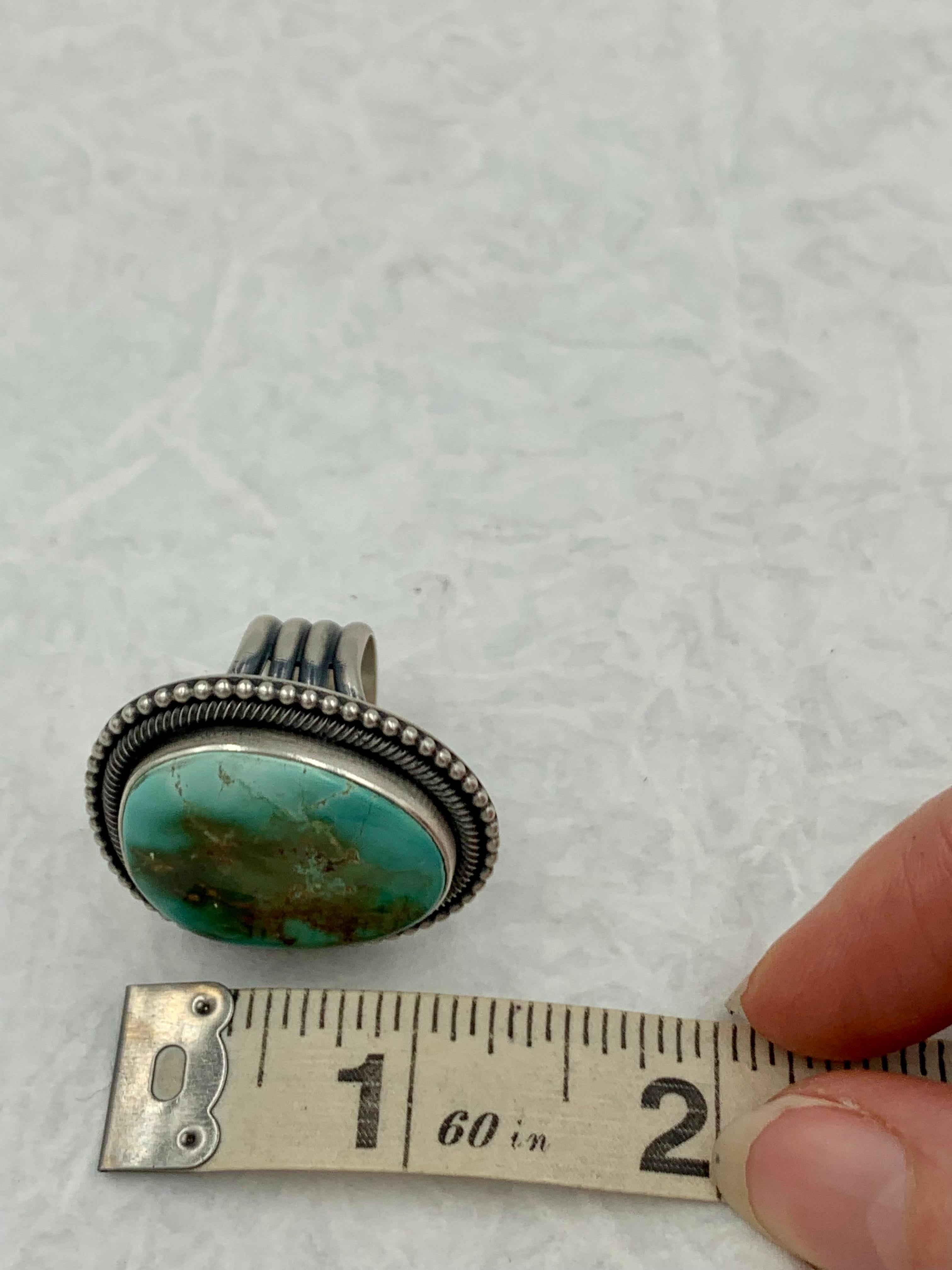 Royston turquoise sterling silver ring made by Navajo silversmith Ernest Begay For Sale 5