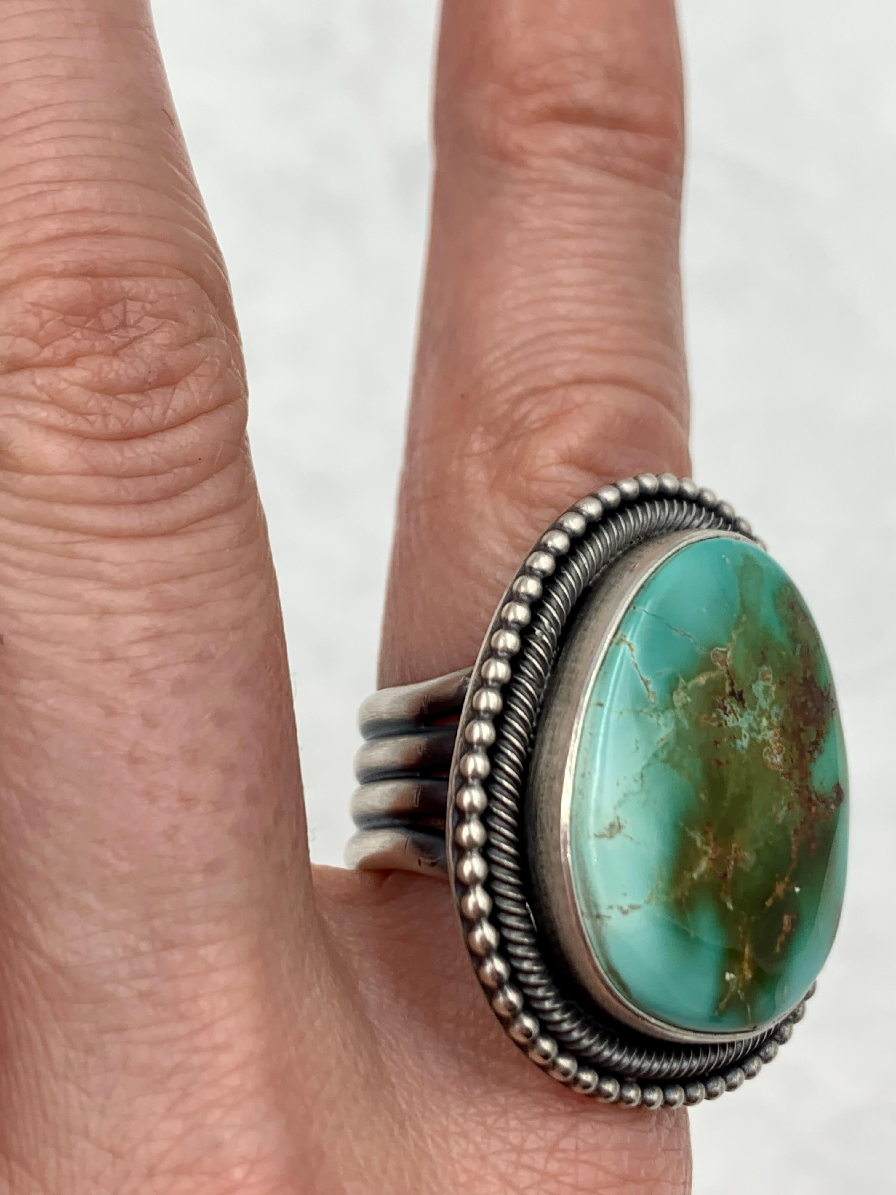 Royston turquoise sterling silver ring made by Navajo silversmith Ernest Begay In New Condition For Sale In Scottsdale, AZ
