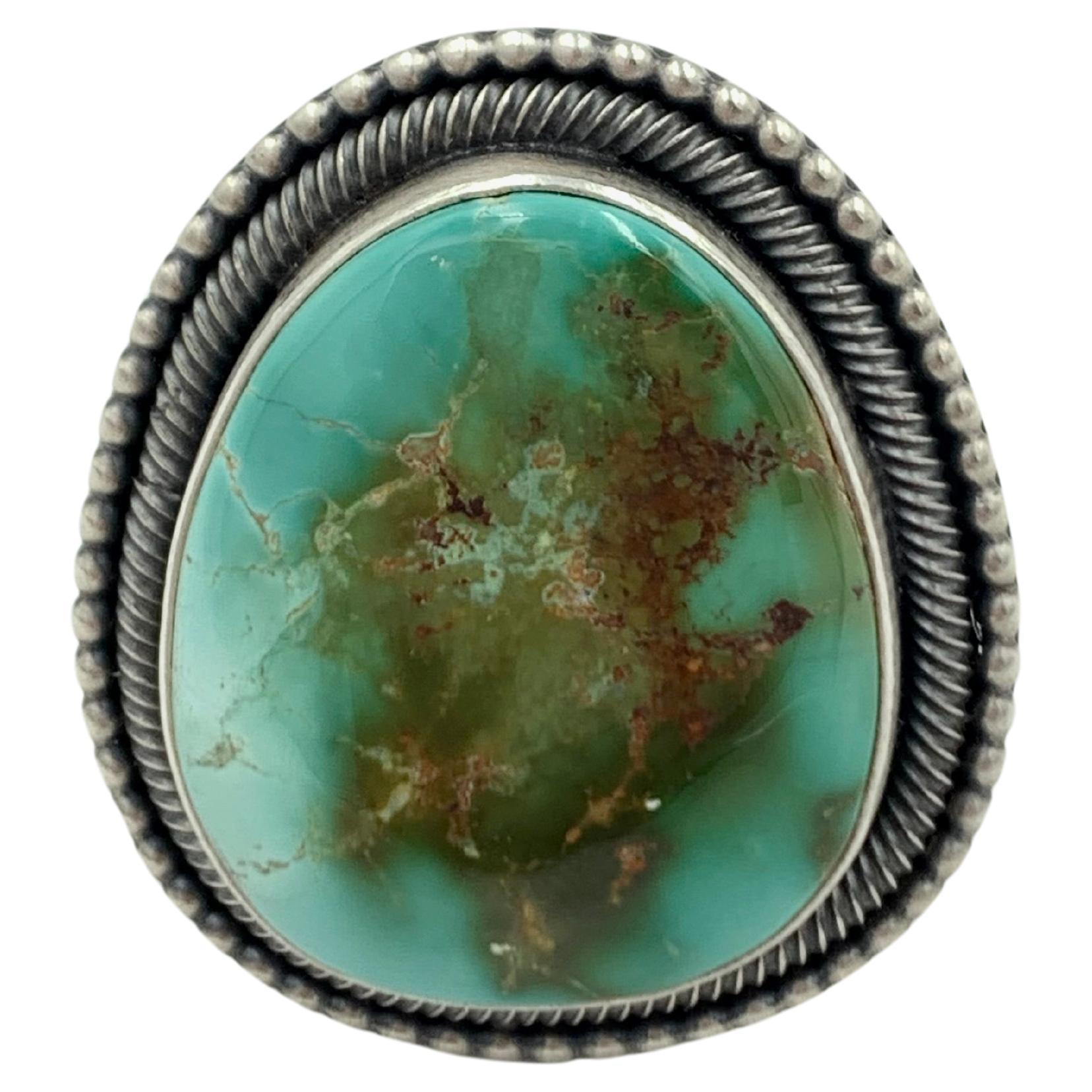 Royston turquoise sterling silver ring made by Navajo silversmith Ernest Begay For Sale