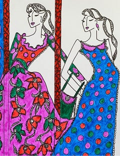 Original Fashion Design Illustration Watercolor Painting Laura Ashley Designer