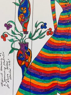 Original Fashion Design Illustration Watercolor Painting Laura Ashley Designer