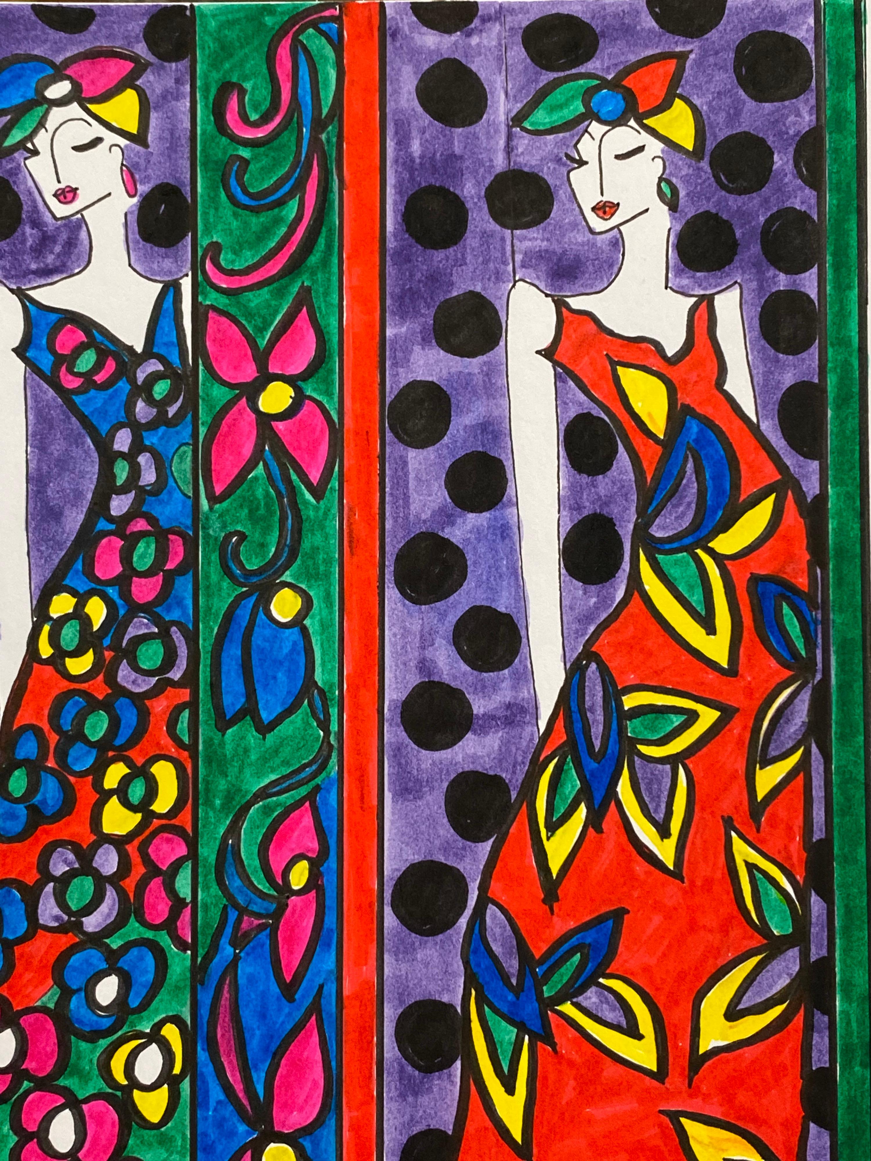 Original Fashion Design Illustration Watercolor Painting Laura Ashley Designer - Art by Roz Jennings