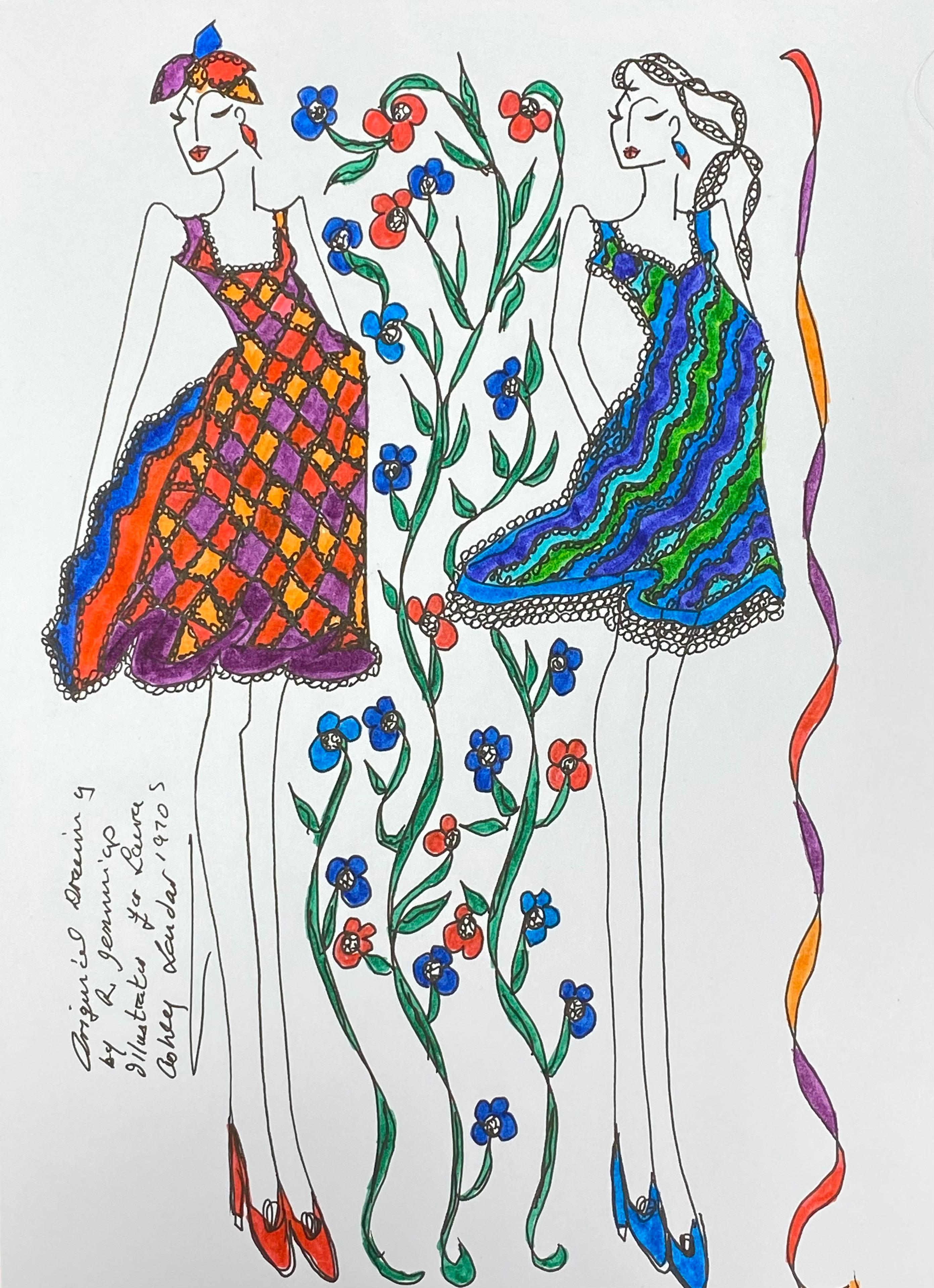 Diseño de Moda Original Ilustración Acuarela Pintura Laura Ashley Diseñadora