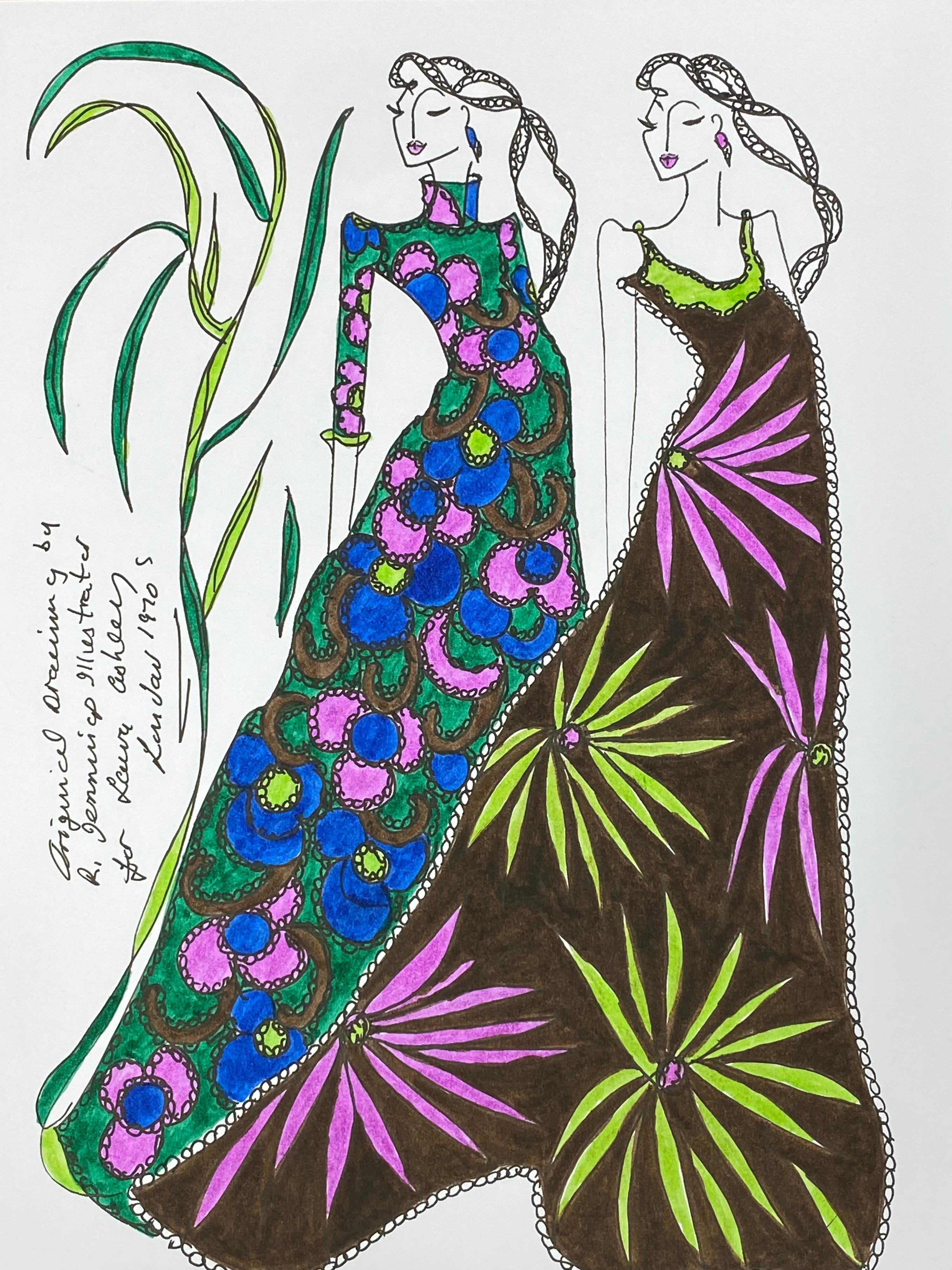 Original Original-Modedesign- Illustration, Aquarellmalerei Laura Ashley Designer