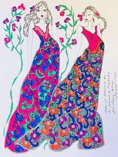 Retro Original Fashion Design Illustration Watercolor Painting Laura Ashley Designer