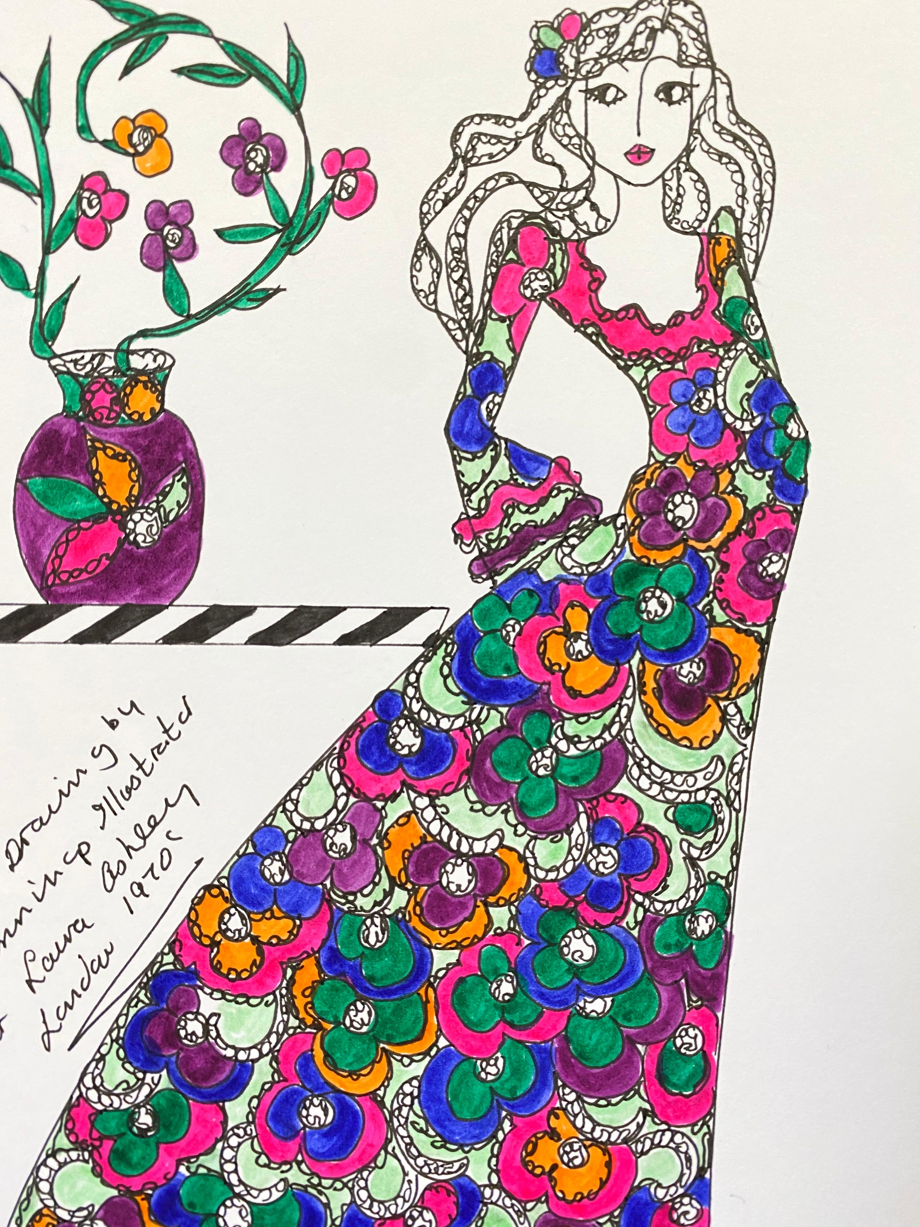 Figurative Painting de Roz Jennings - Diseño de Moda Original Ilustración Acuarela Pintura Laura Ashley Diseñadora