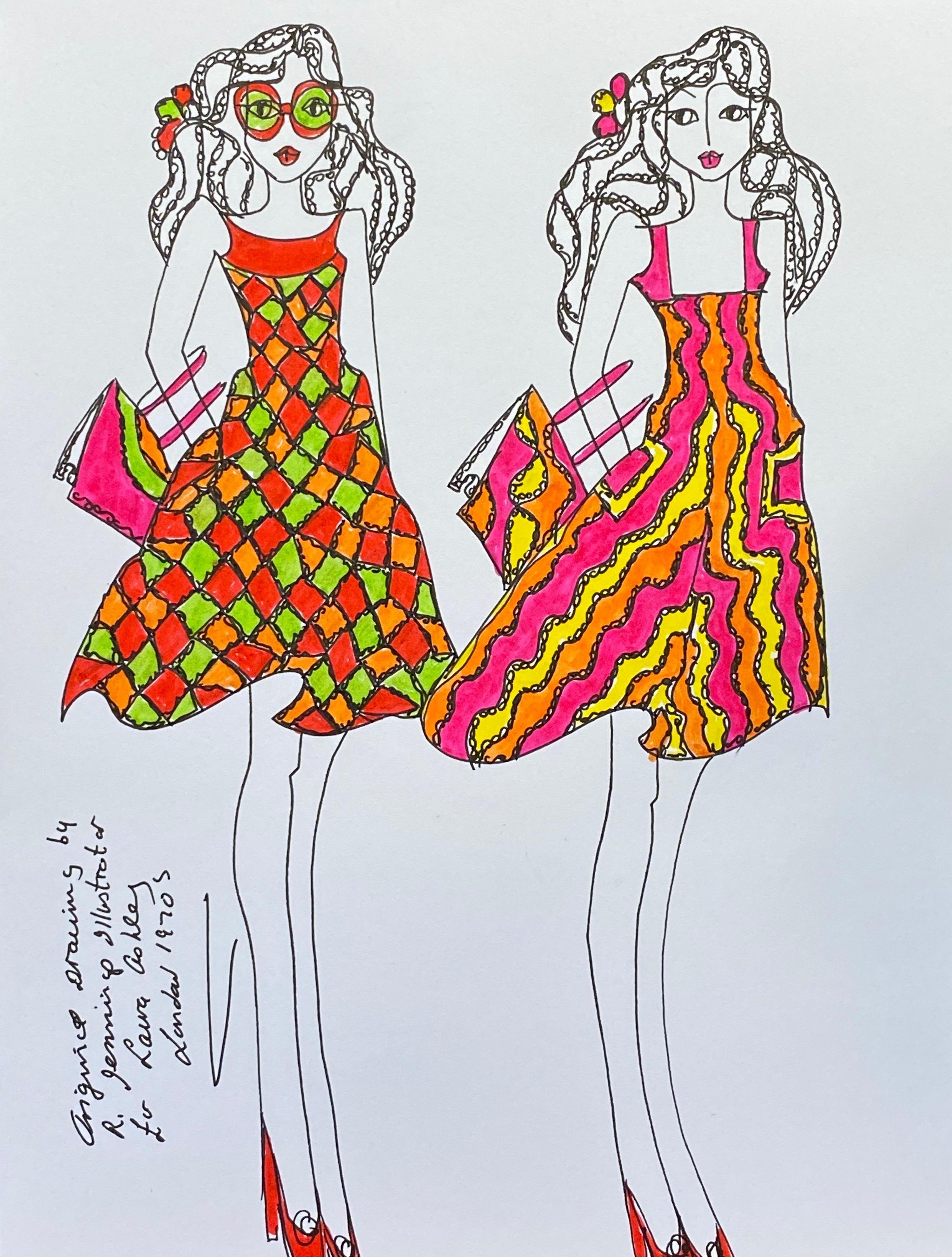 Figurative Art di Roz Jennings - Disegno di moda originale Illustrazione ad acquerello Laura Ashley Designer