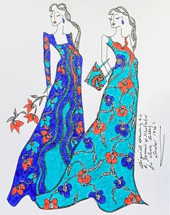 Original Original-Modedesign- Illustration, Aquarellmalerei Laura Ashley Designer