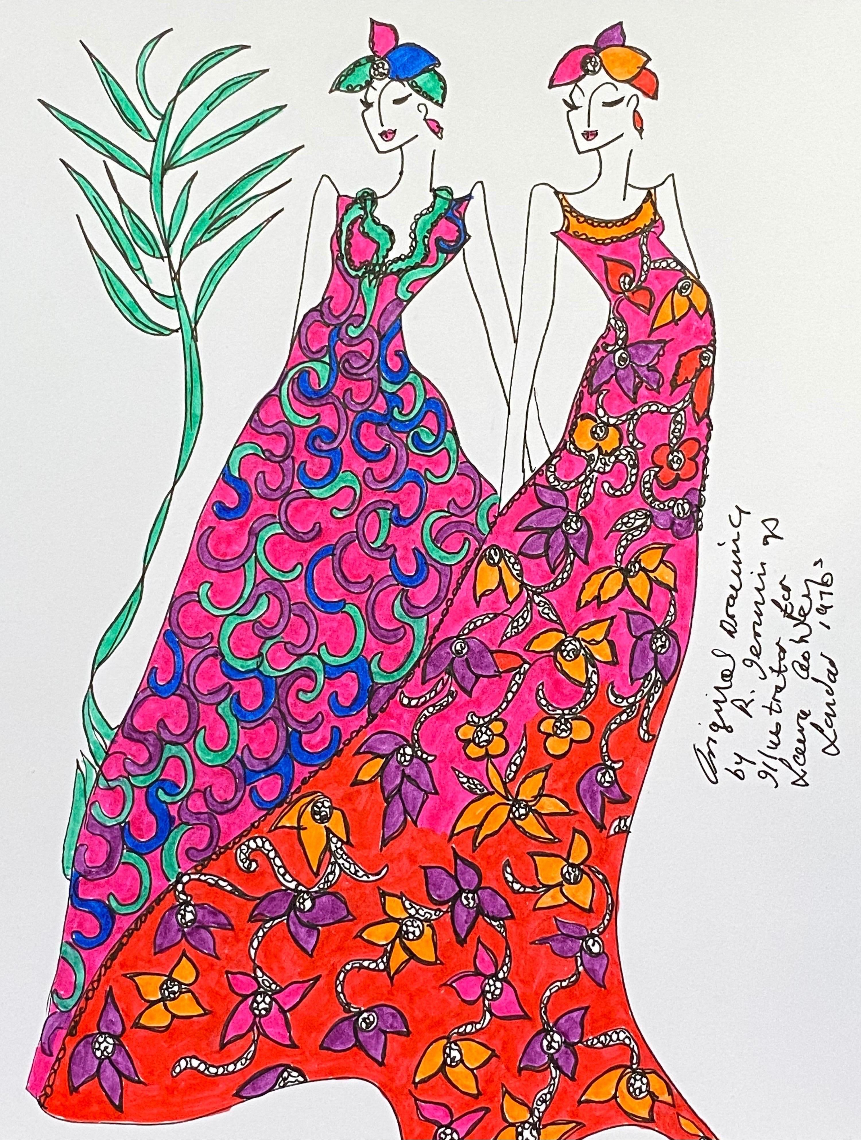 Original Original-Modedesign- Illustration, Aquarellmalerei Laura Ashley Designer