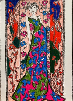 Original Fashion Design Illustration Watercolor Painting Laura Ashley Designer