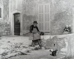 Cat on a Side Street European Scene 1960s Black and White Photograph