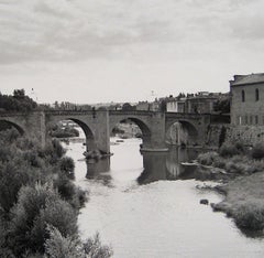 European Bridge Over Water 1960s Black and White Photograph