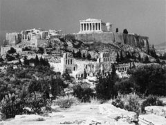 Vintage Greek Hillside with Ruins, Black and White Photograph, 1960s