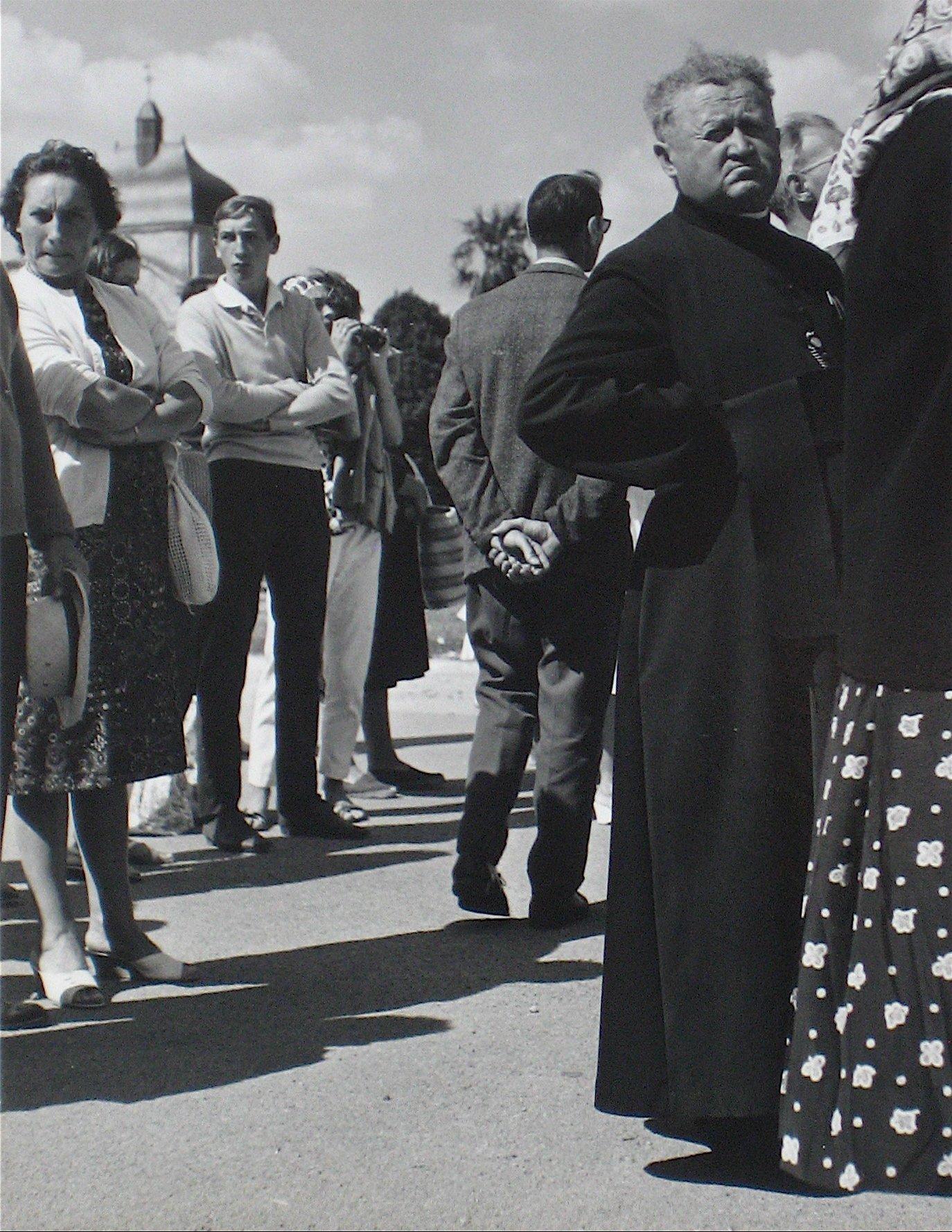 People in Que City Scene 1960s Black and White Photograph