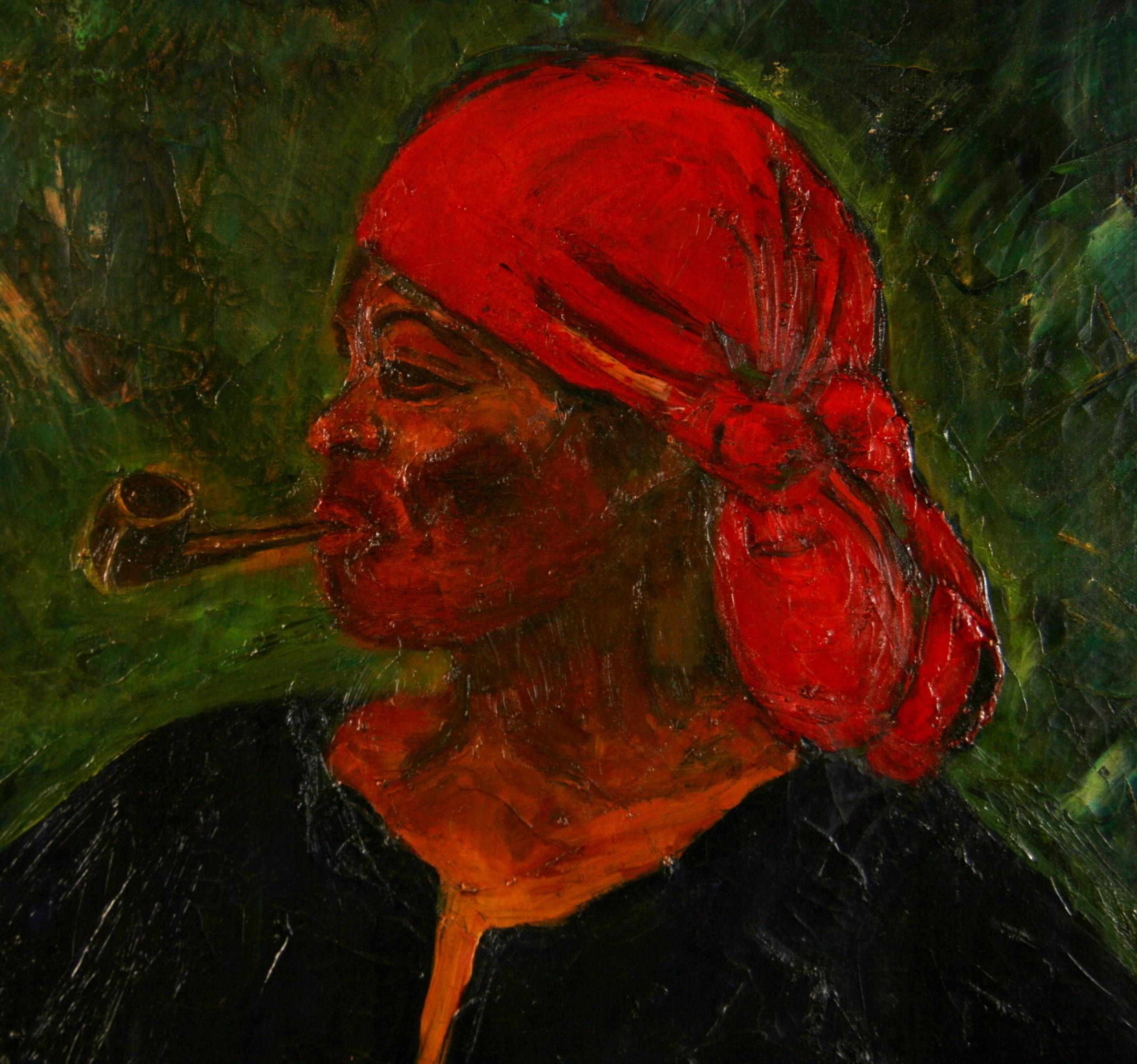 Peinture à l'huile Folk Art Mountain Lady  1960 en vente 1