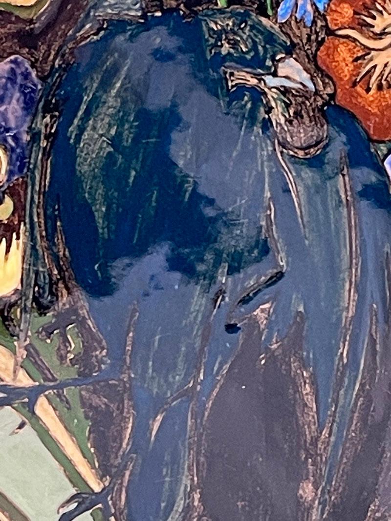 Wandteller aus Rozenburg-Steingut, Den Haag, Niederlande, 1902

Wandteller aus Rozenburger Steingut, mit Blumendekor im Jugendstil und einem Raben
die Niederlande, 1902, Den Haag, gemalt von M. Kerkhof 

Eine Wandplatte, 27,5 cm diagonal und 4