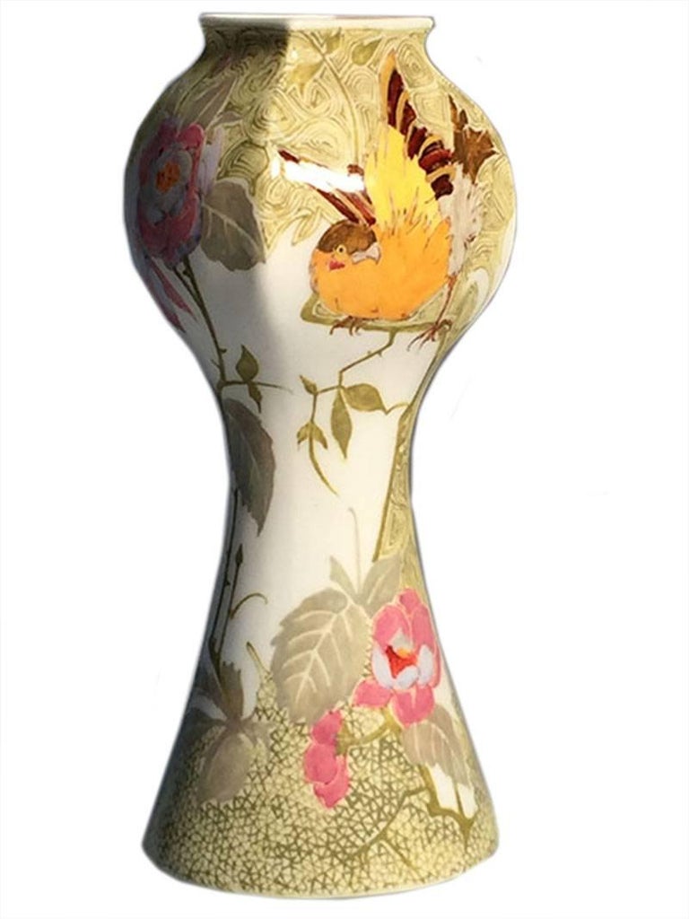 Rozenburg Egg-Shell Tiny Vase with Colorful Two Birds and Floral Decor For  Sale at 1stDibs