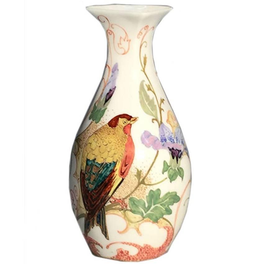Vase en porcelaine Rozenburg Egg-Shell avec décor d'oiseaux et de fleurs, 1913