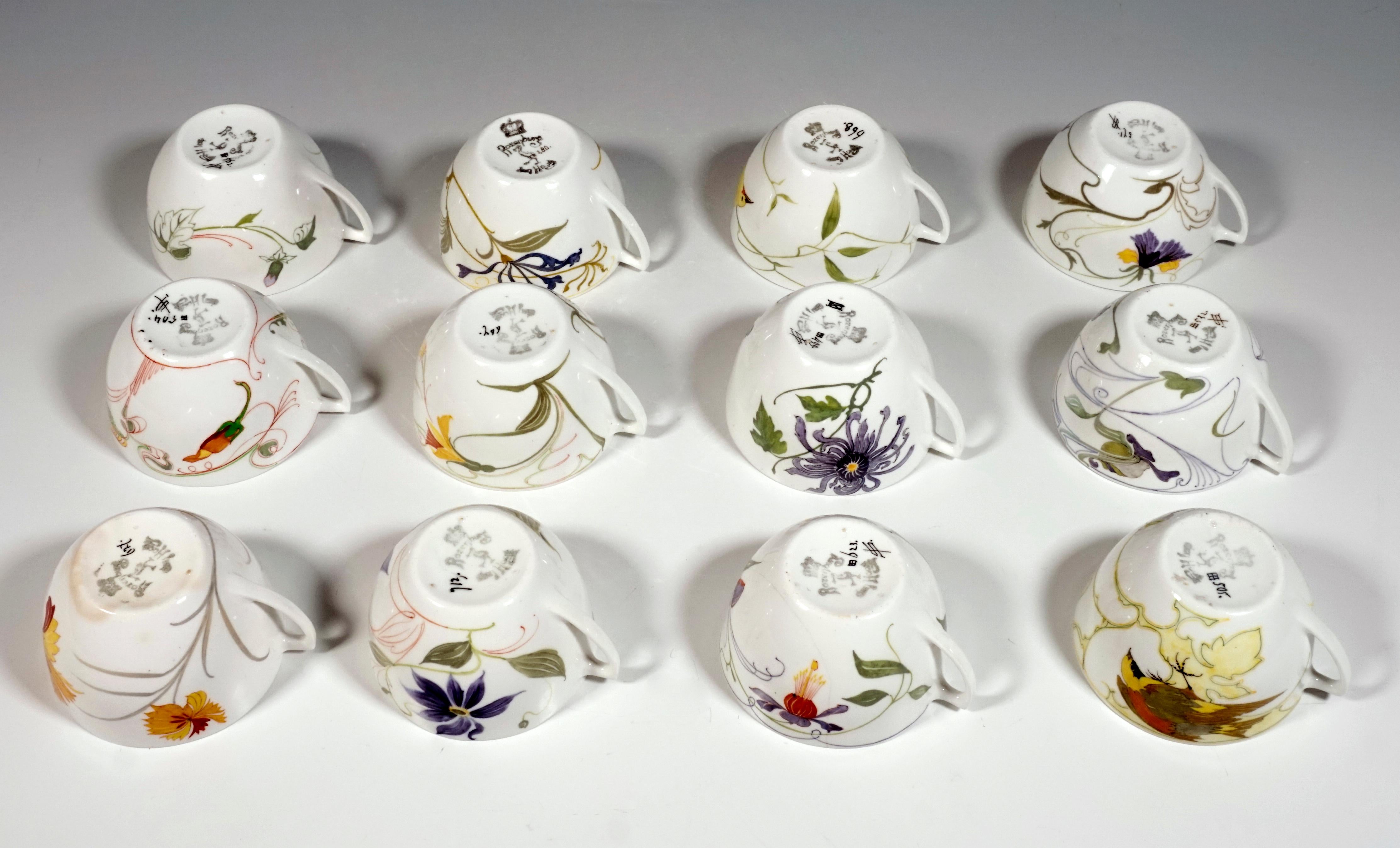 Rozenburg Eggshell Porcelain, 12 Cups with Saucer, Samuel Schellink, circa 1907 2