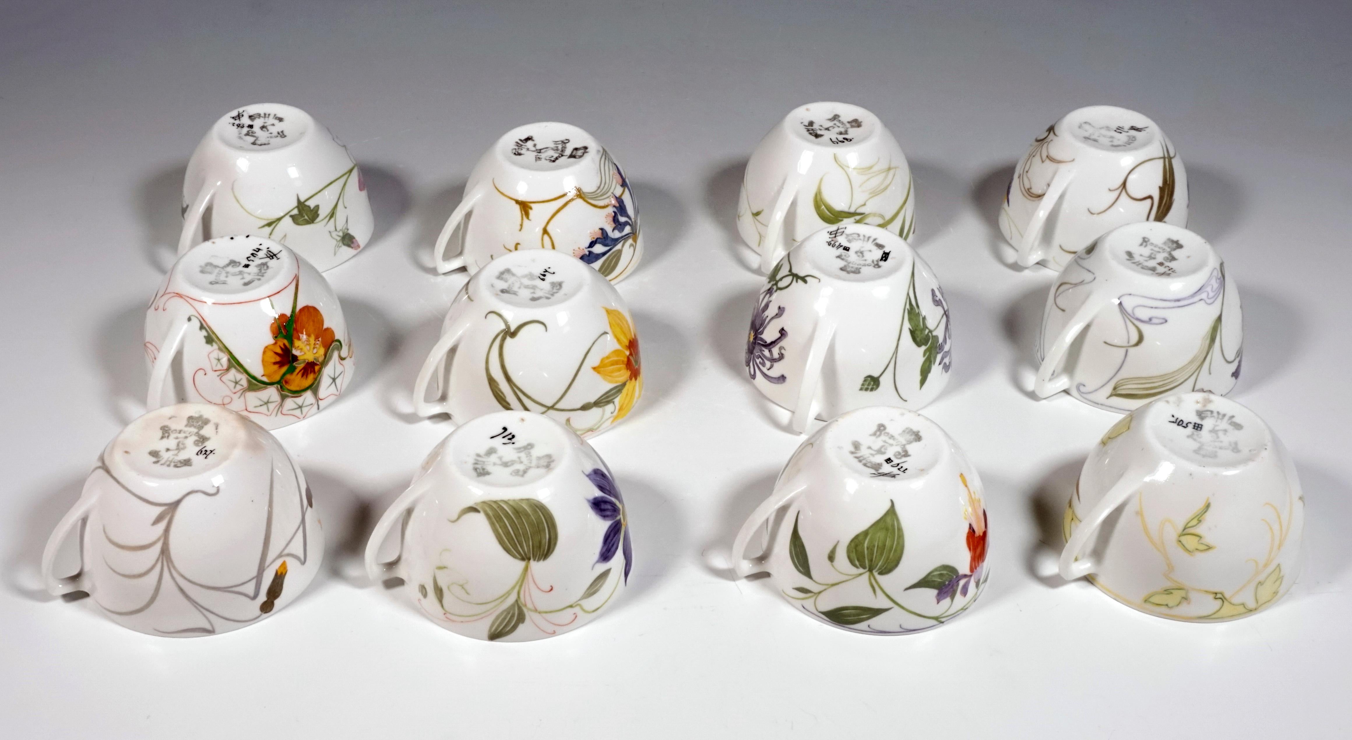 Rozenburg Eggshell Porcelain, 12 Cups with Saucer, Samuel Schellink, circa 1907 3