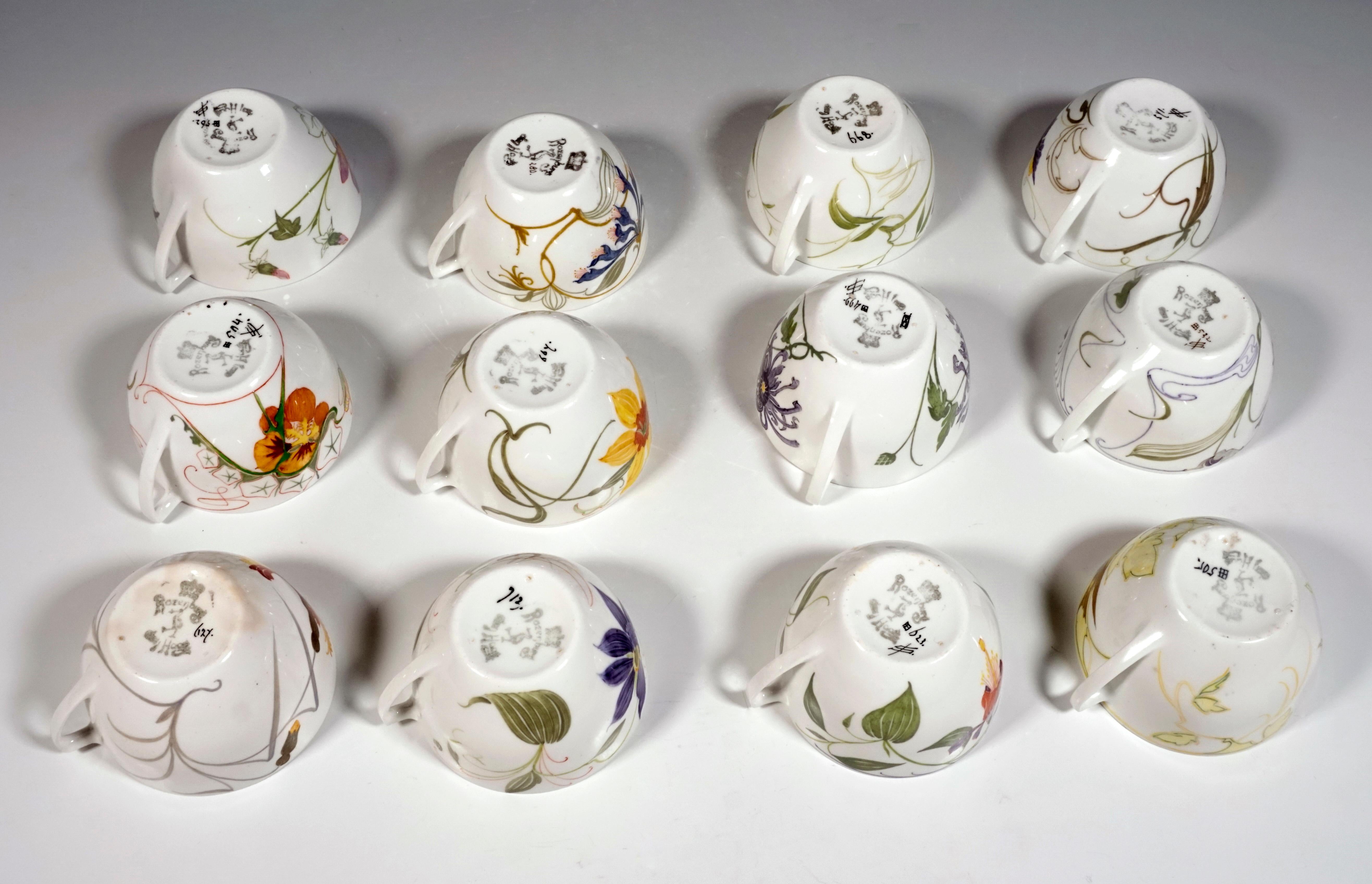 Rozenburg Eggshell Porcelain, 12 Cups with Saucer, Samuel Schellink, circa 1907 4