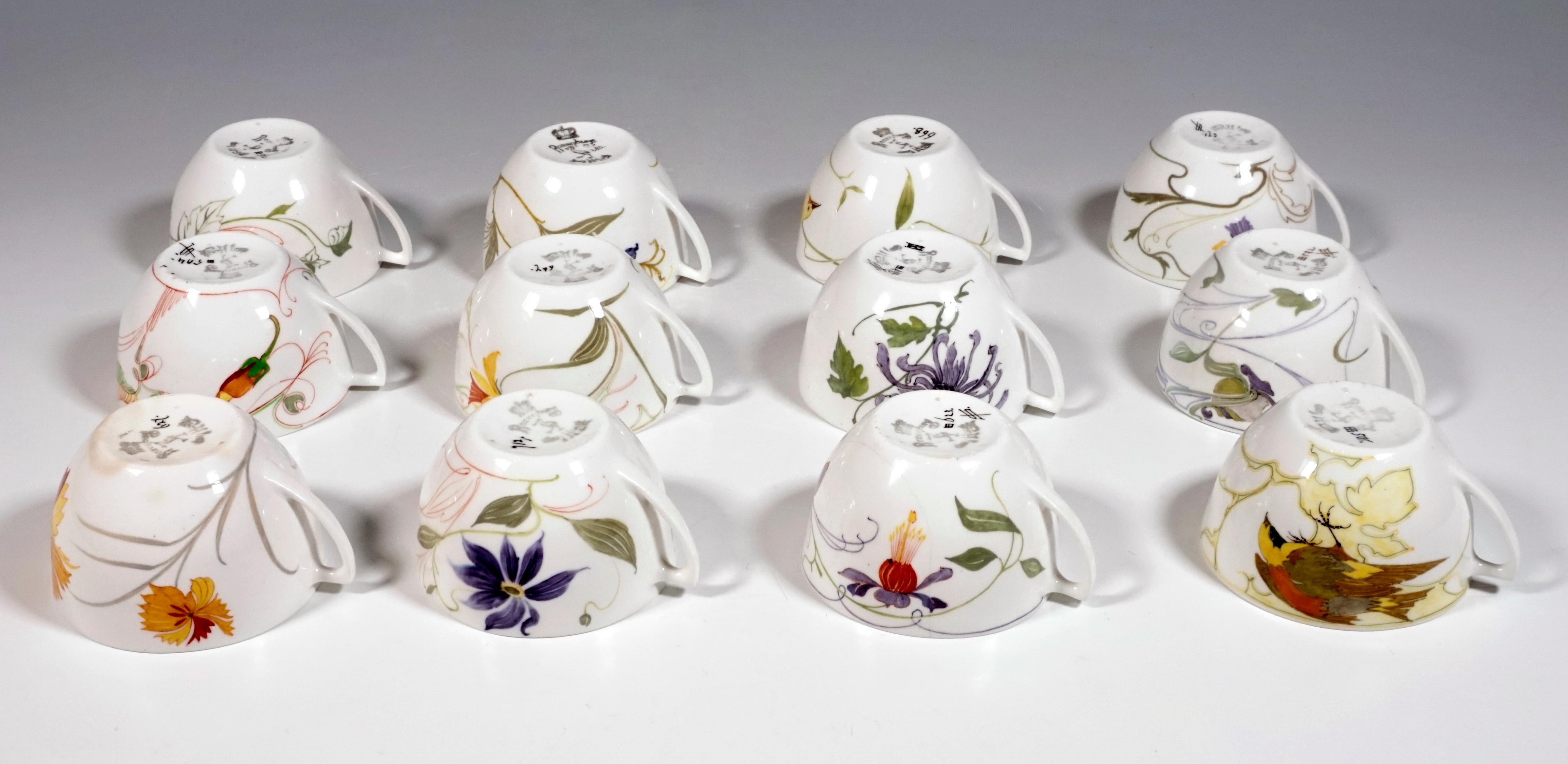 Rozenburg Eggshell Porcelain, 12 Cups with Saucer, Samuel Schellink, circa 1907 1