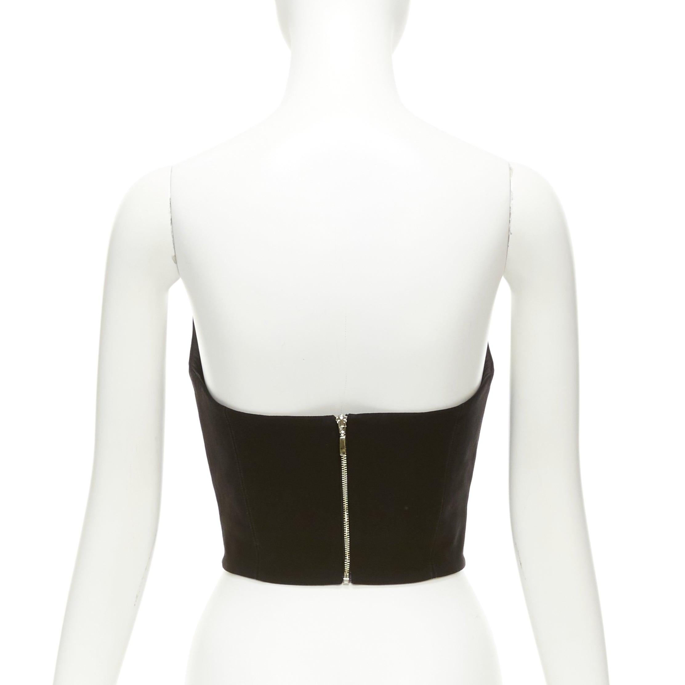 ROZIE schwarz spitzen Ausschnitt entbeint beschnitten Korsett Bustier Top FR34 XS Damen im Angebot