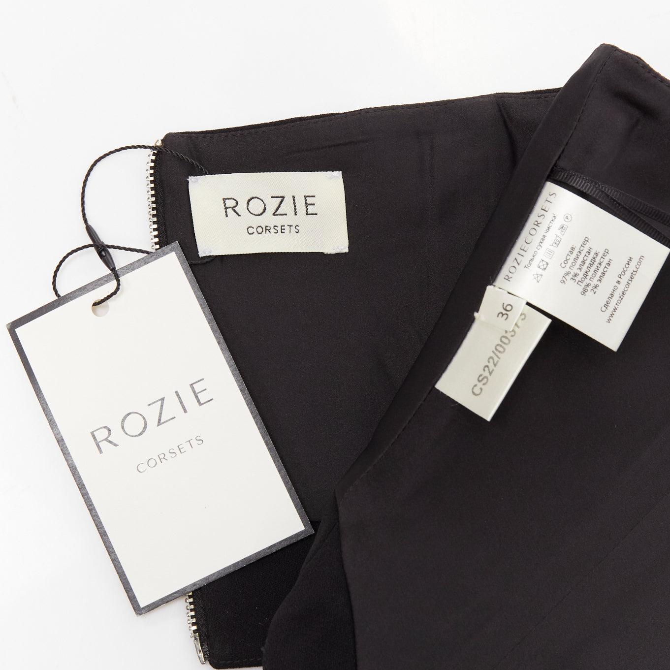 ROZIE schwarz spitzen Ausschnitt entbeint beschnitten Korsett Bustier Top FR34 XS im Angebot 3