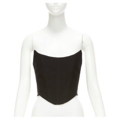ROZIE black pointed neckline boned cropped corset bustier top FR34 XS