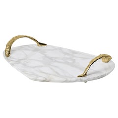 Rozu — Handcrafted Tray in Calacatta Marble with Polished Brass Handle