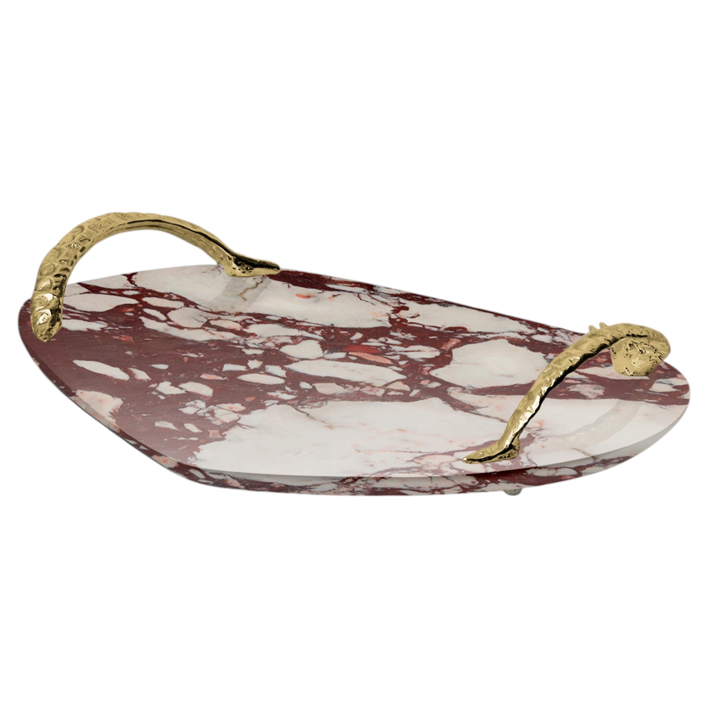 Rozu — Luxury Tray in Calacatta Viola Marble with Brass Accents