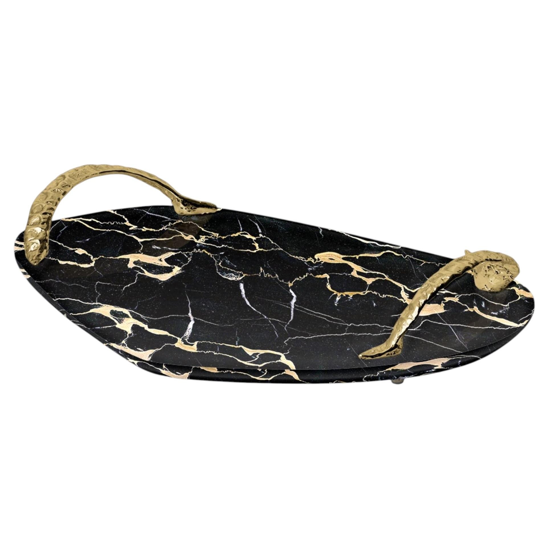 Rozu - Skulpturales Tablett aus Portoro-Marmor