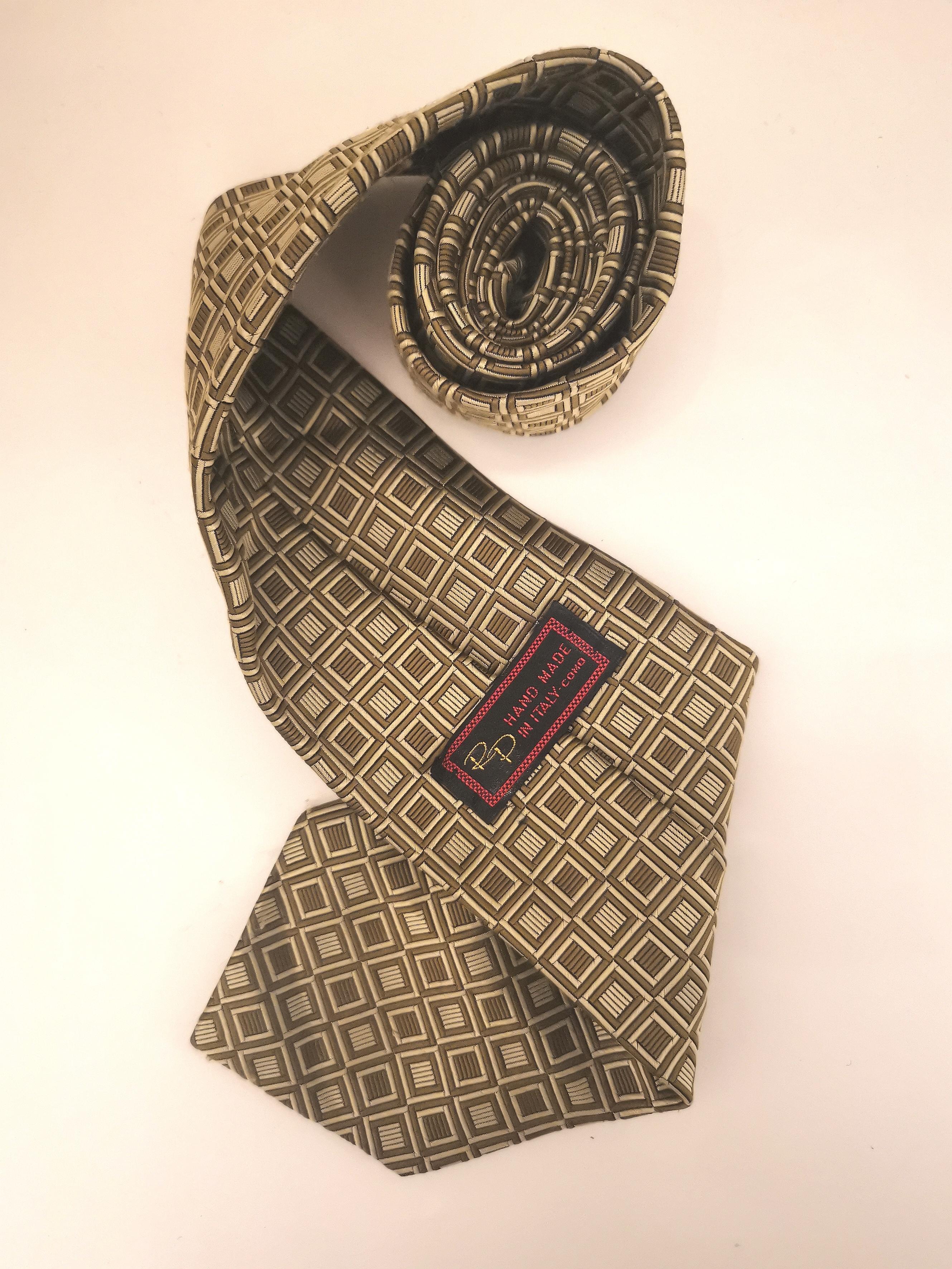 RP handmade silk brown beige tie In Excellent Condition In Capri, IT