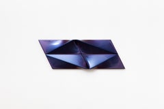 Geometric artwork on shaped canvas by Árpád Forgó 30 x 70 x 6 cm purple