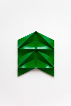 Geometric artwork on shaped canvas by Árpád Forgó 75 x 60 x 5 cm bottle green